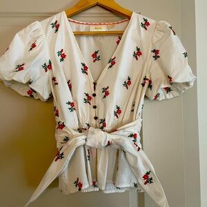 Anthropologie Embroidered Peplum Top